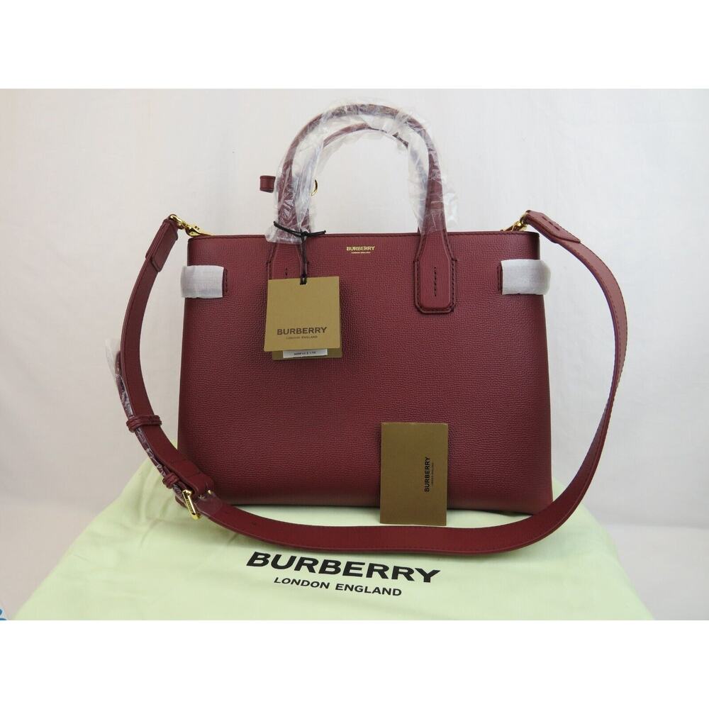 $1790 BURBERRY BANNER BURGUNDY LEATHER CHECK CANVAS SHOULDER MEDIUM TOTE BAG - Picture 12 of 15